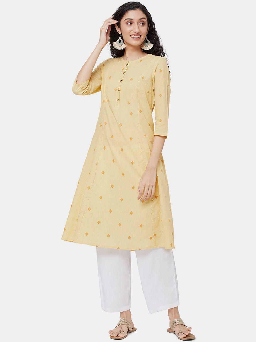 r&b women light yellow printed a-line kurta