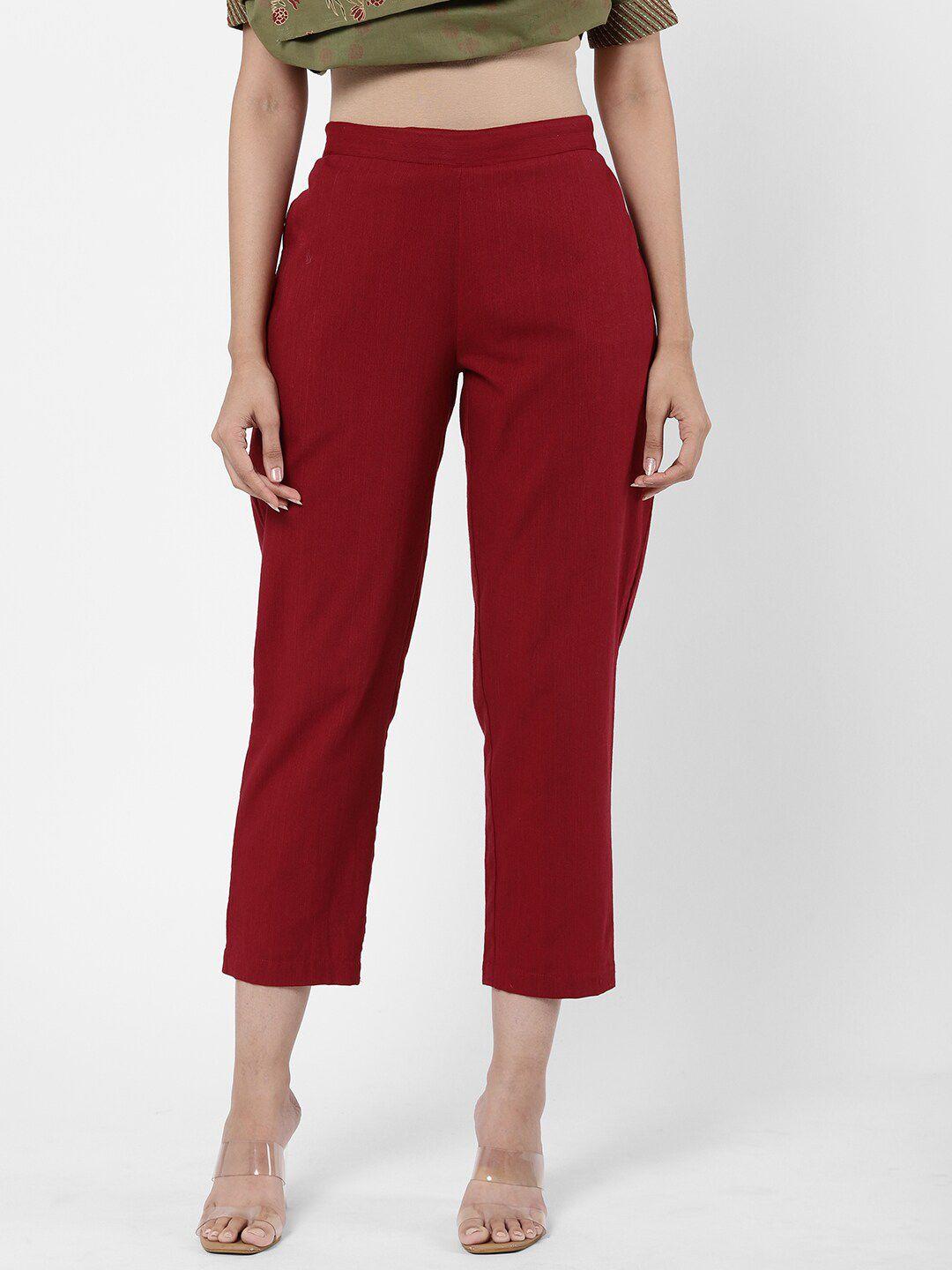 r&b women maroon ethnic motifs tapered fit culottes trousers