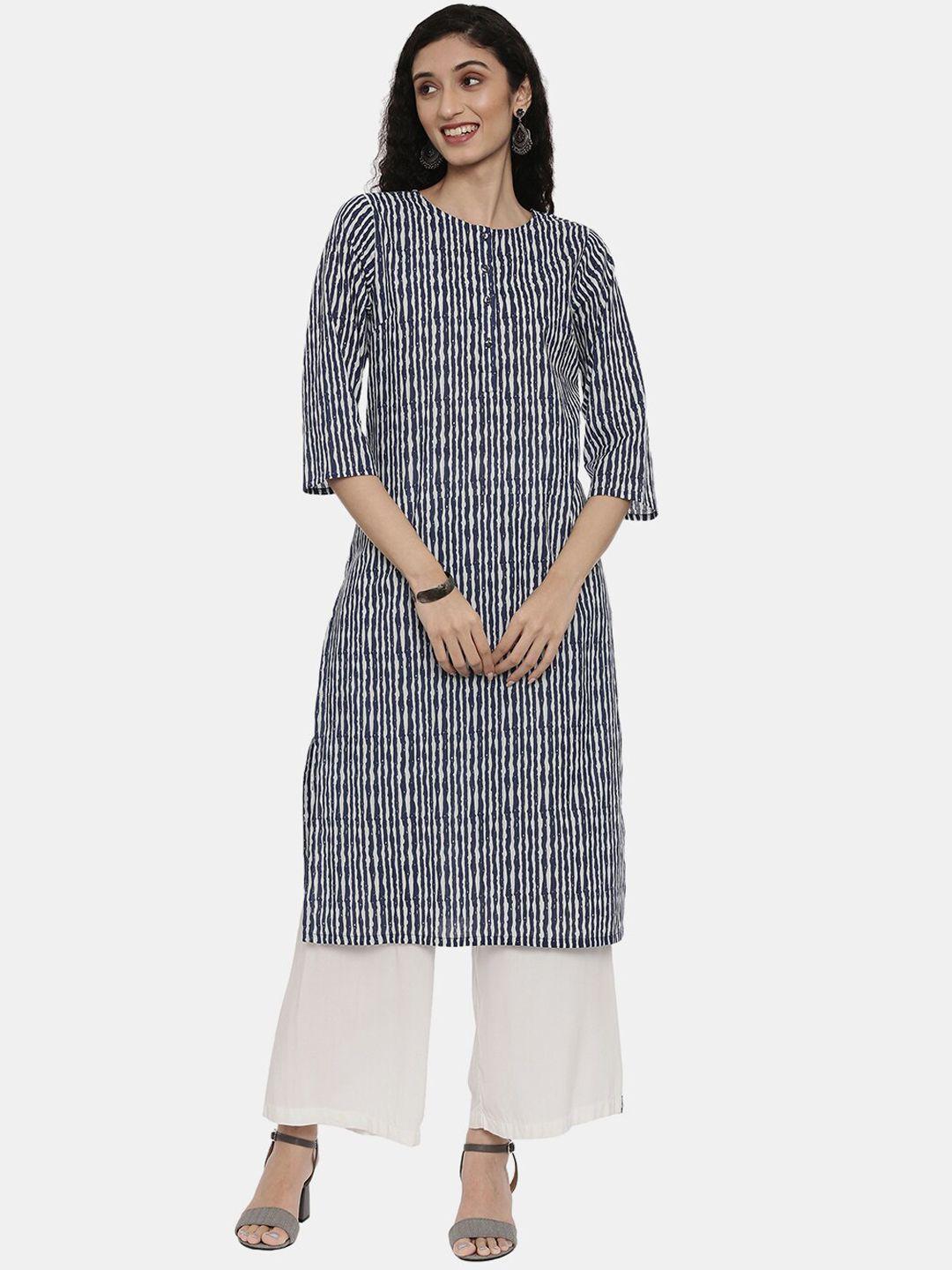 r&b women navy blue & white striped kurta