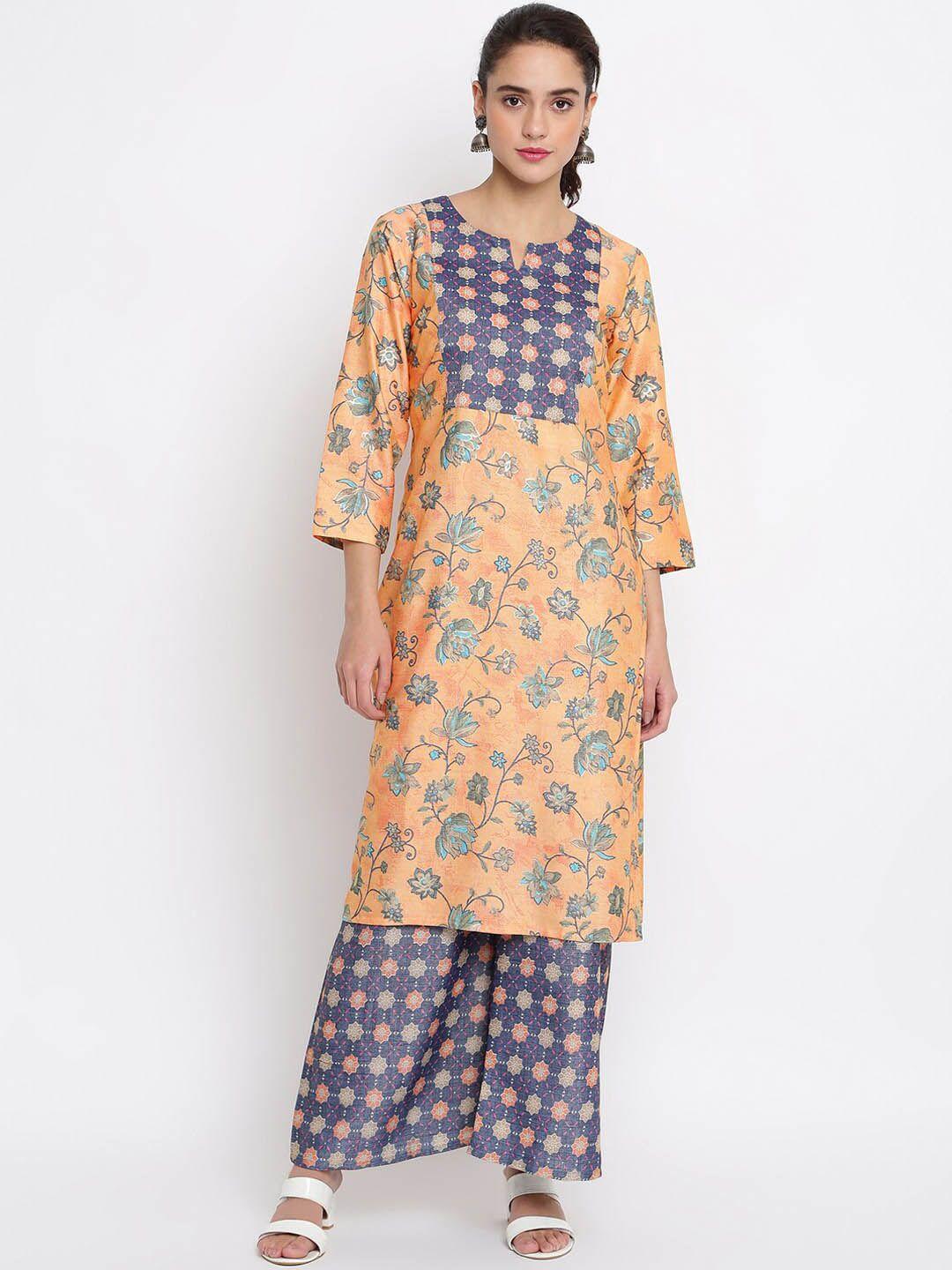 r&b women orange ethnic motifs printed kurti with palazzos