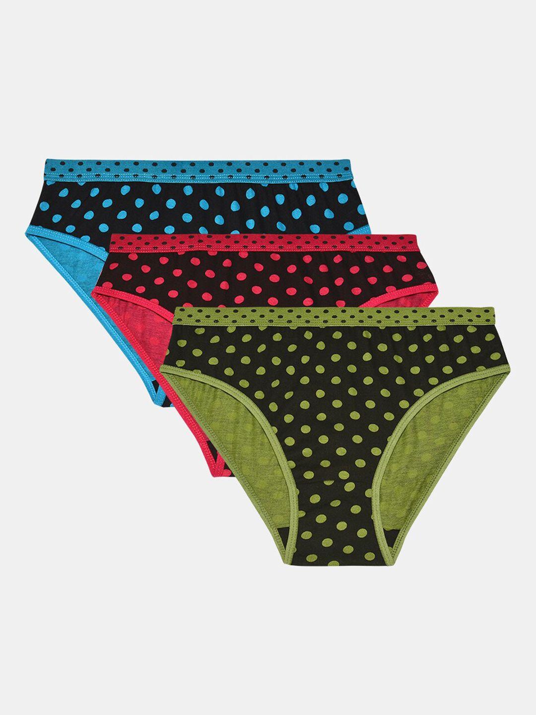 r&b women pack of 3 blue & red printed cotton basic briefs