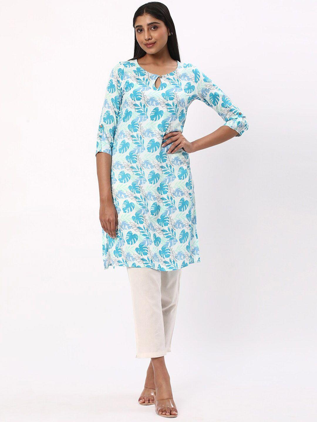 r&b women printed keyhole neck thread work kurta