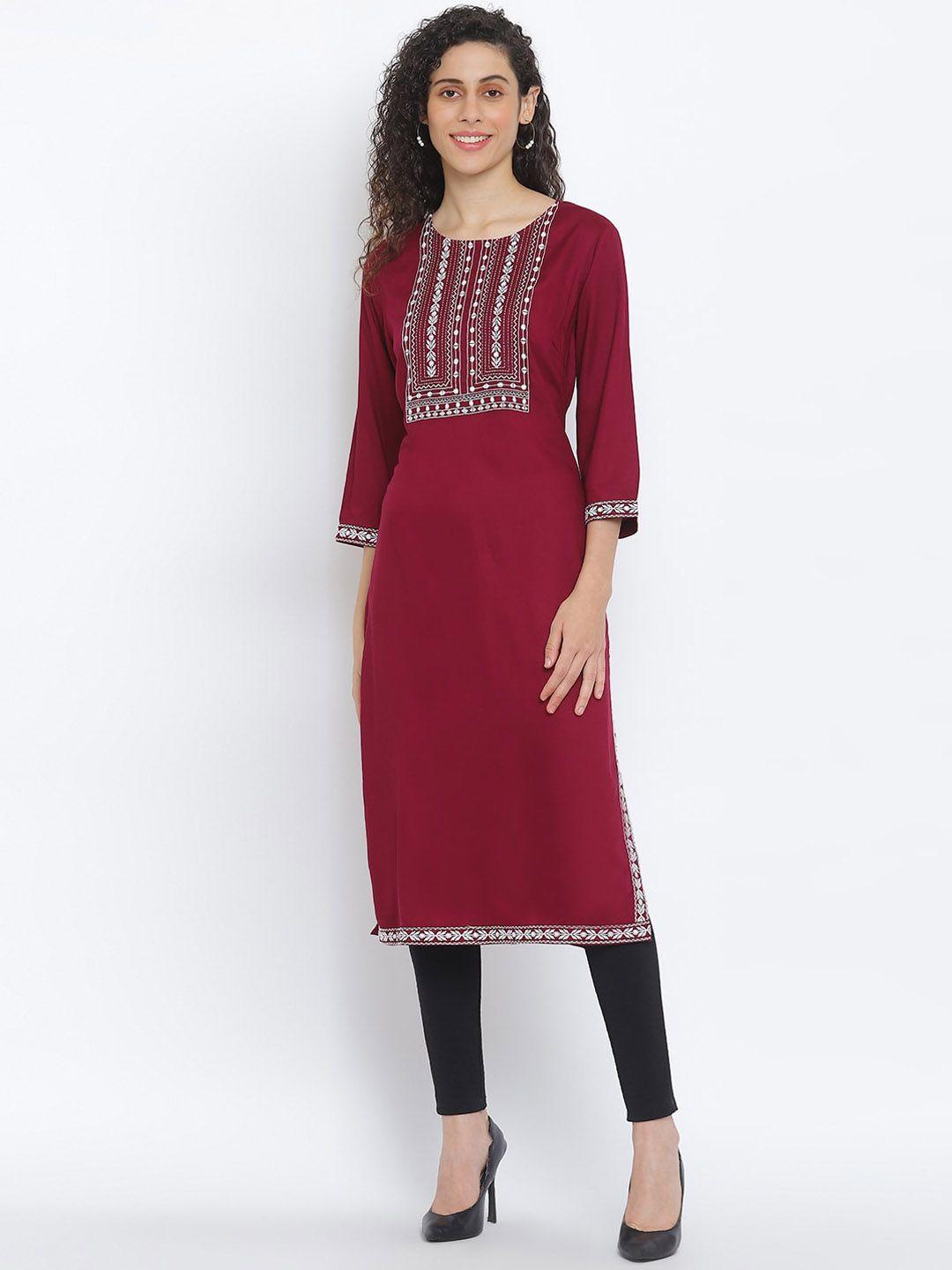 r&b women red geometric embroidered kurta