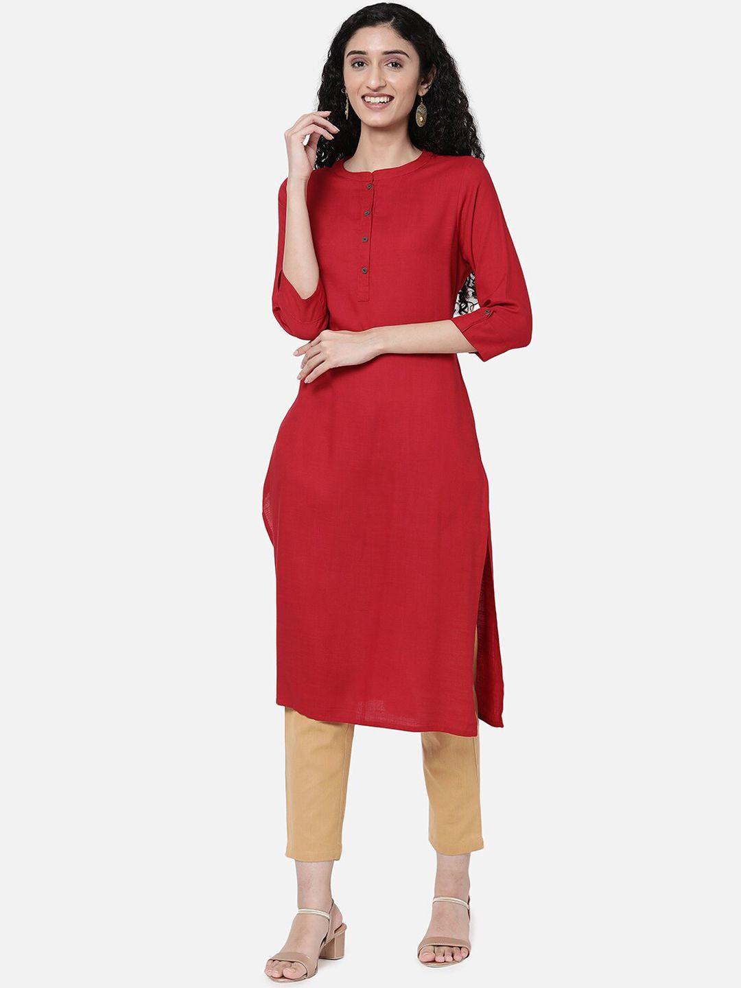 r&b women red solid thread work kurta