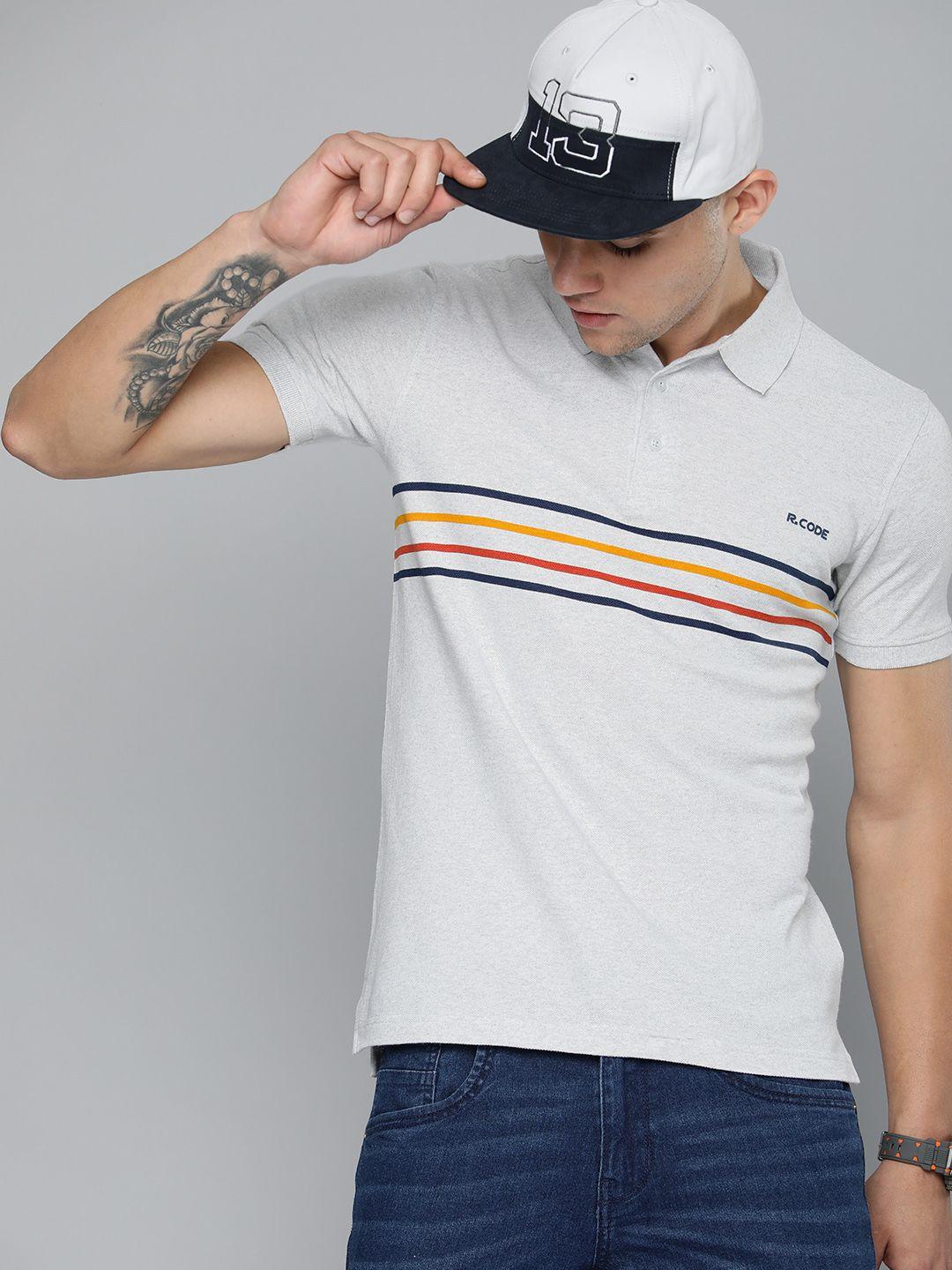 r code by the roadster life co men striped polo collar pure cotton t-shirt