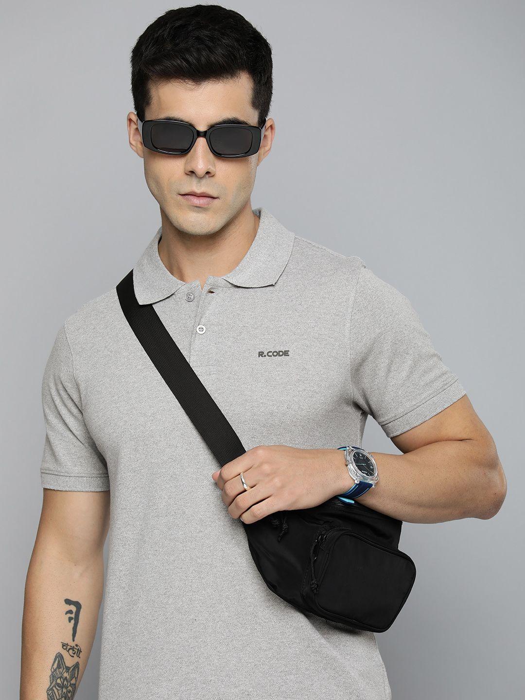 r.code by the roadster life co. men solid polo collar t-shirt