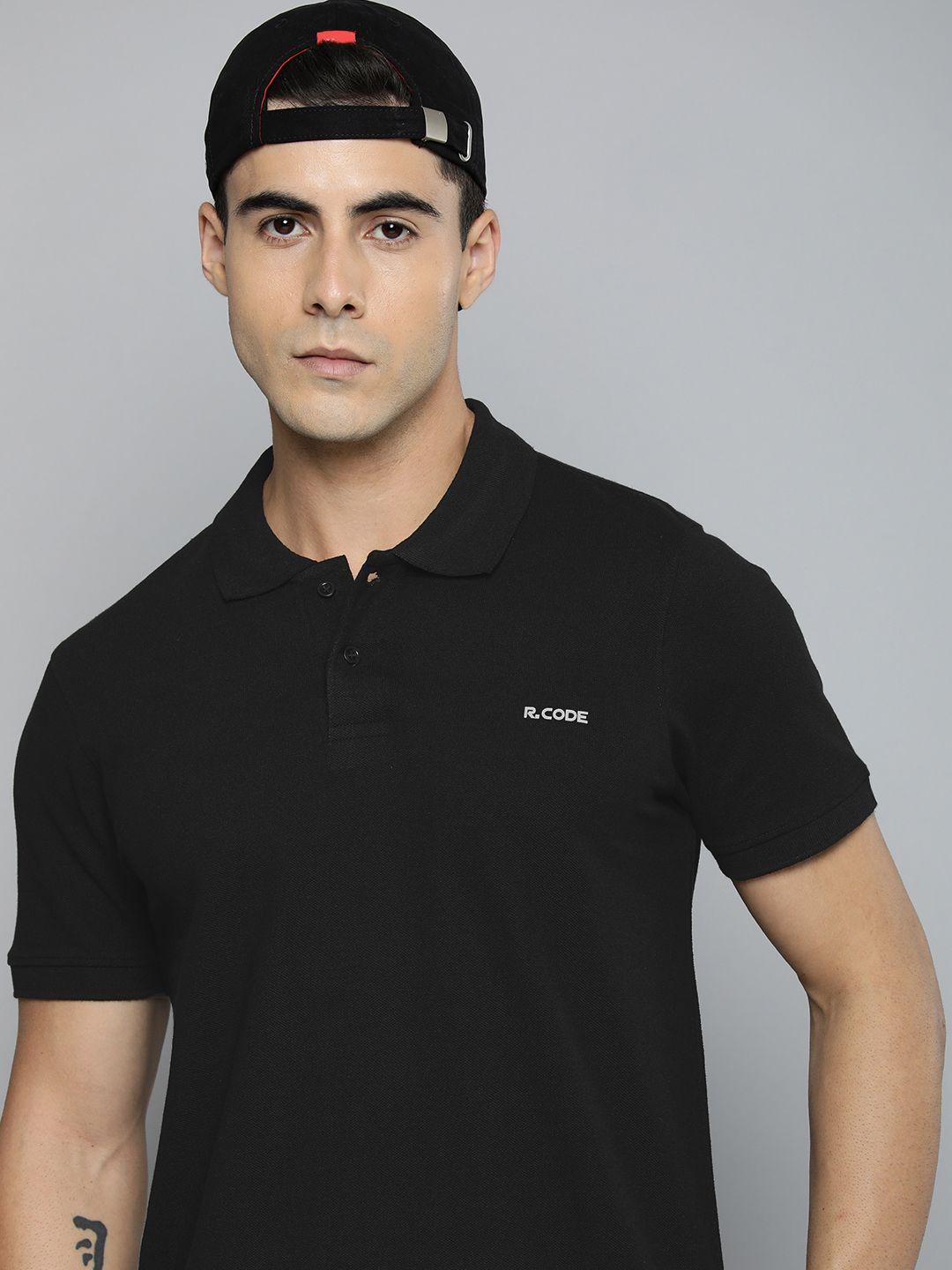 r.code by the roadster life co. men solid polo collar t-shirt