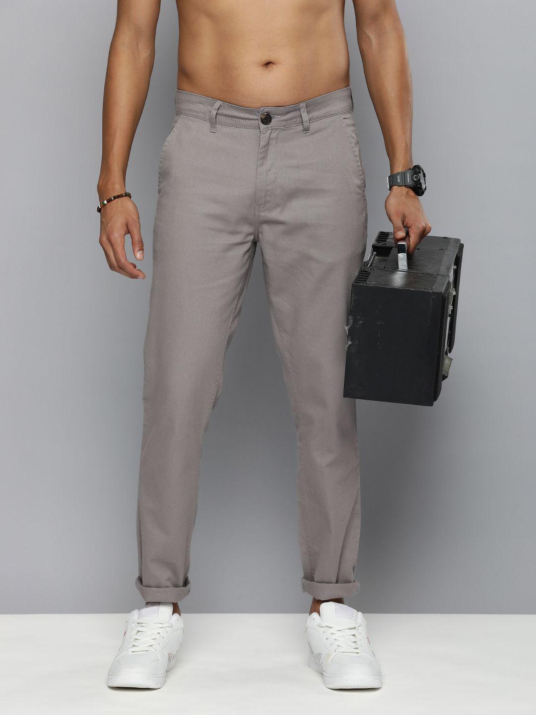 r.code by the roadster life co. men solid pure cotton chinos trousers