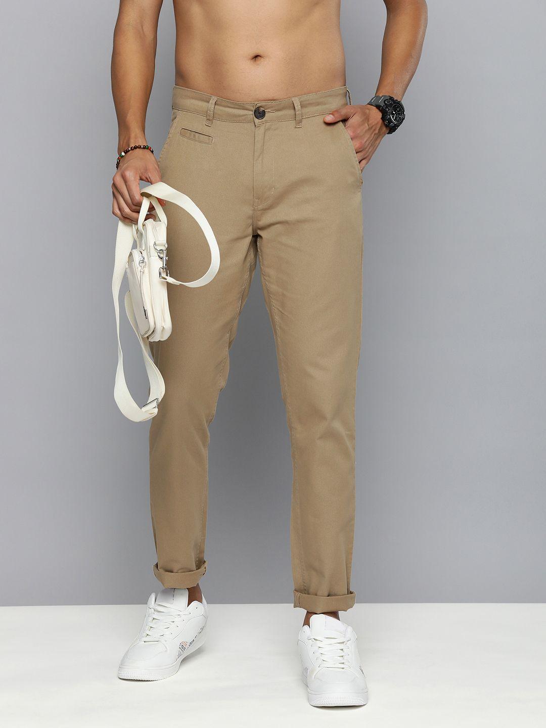 r.code by the roadster life co. men solid pure cotton chinos trousers