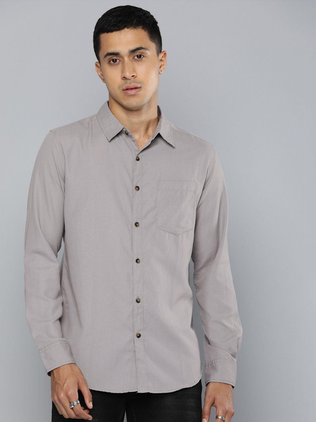 r.code by the roadster life co. solid spread collar casual shirt