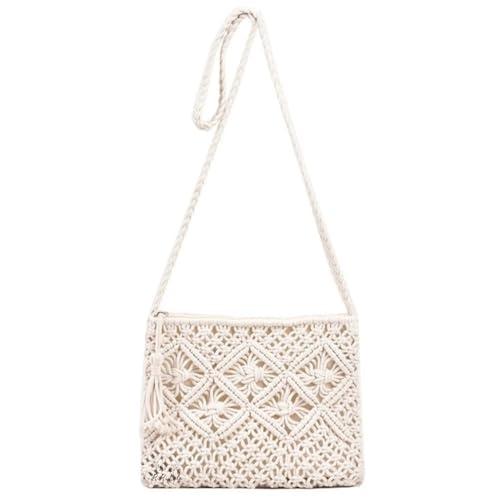 r.r.lala women macrame shoulder bag, knitting handmade weaving handbag, simple hollow beach bag,white - size: width 25 cm x length 20 cm off white color