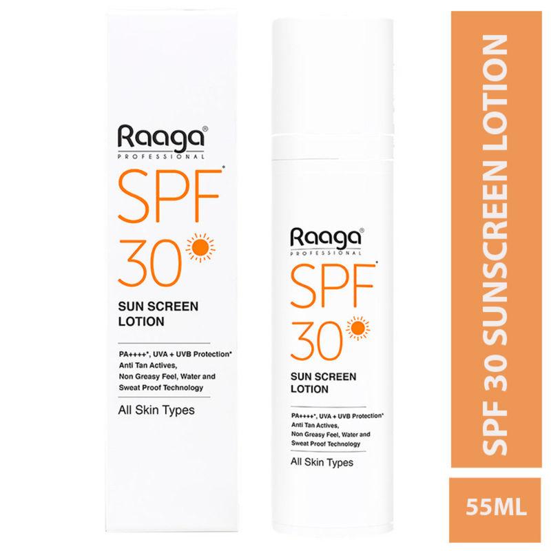 raaga professional spf 30 pa++++ sunscreen lotion with uva + uvb protection, all skin types, 55 ml