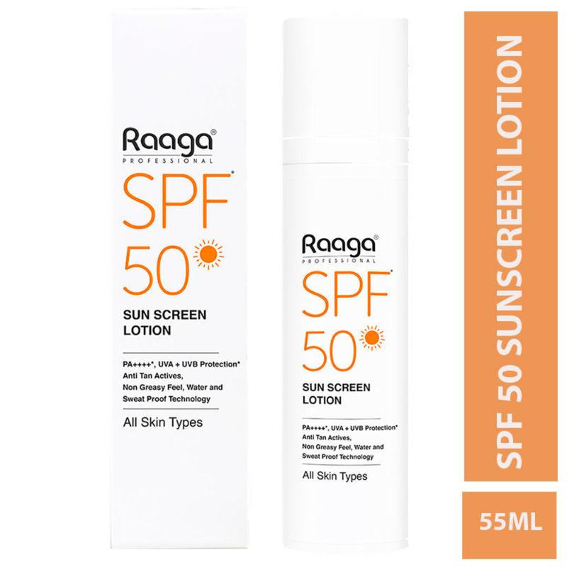 raaga professional spf 50 pa++++ sunscreen lotion with uva + uvb protection, all skin types, 55 ml