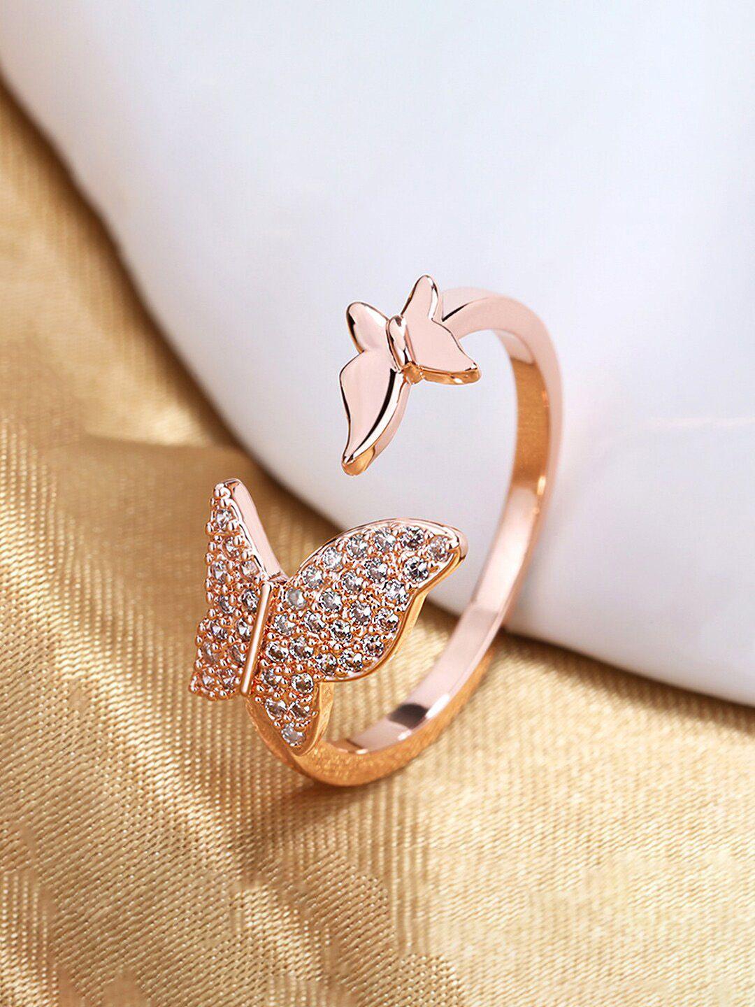 raajsi by yellow chimes 925 sterling silver rose gold-plated stone adjustable finger ring