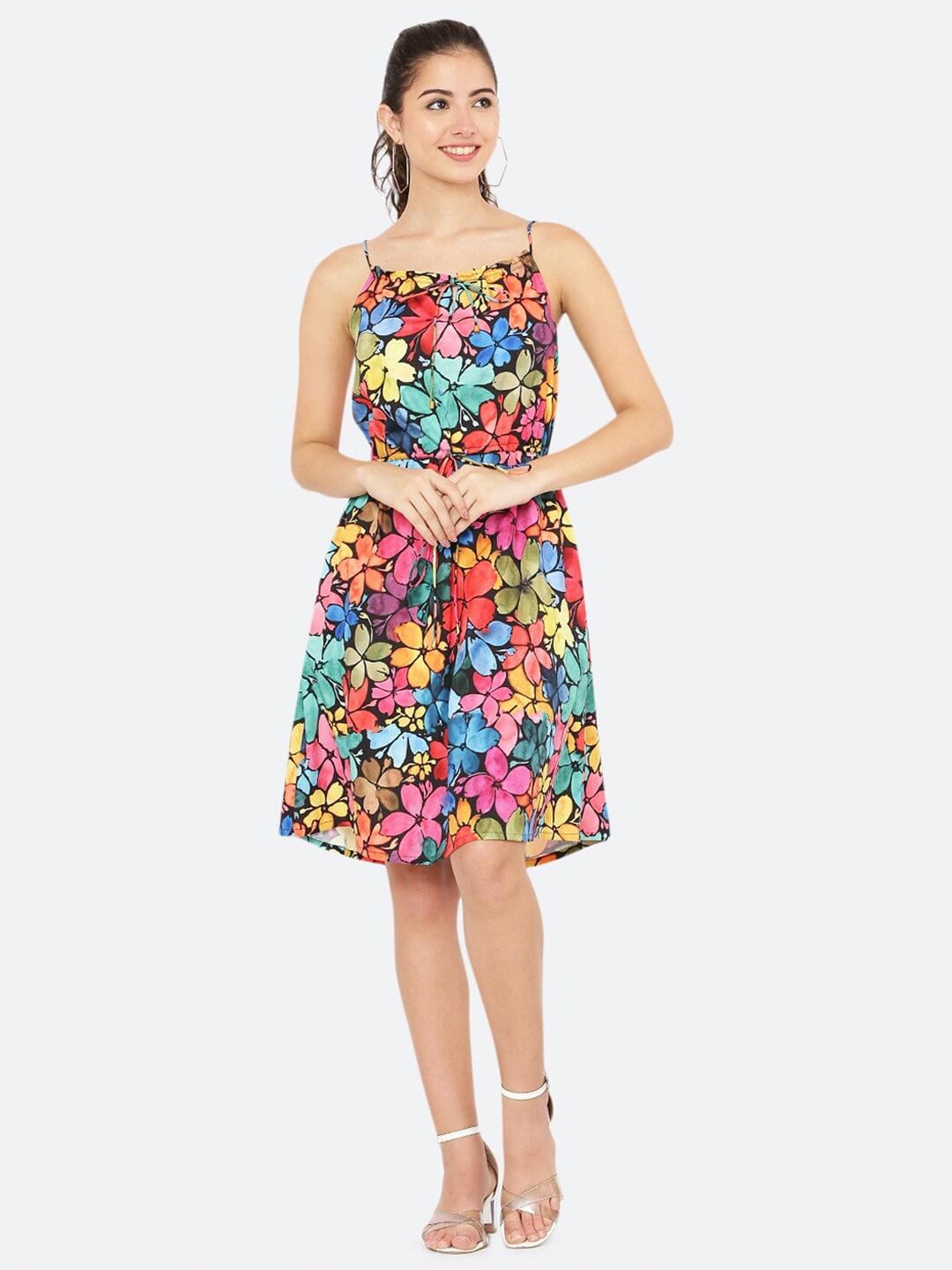 raassio multicoloured floral crepe a-line dress
