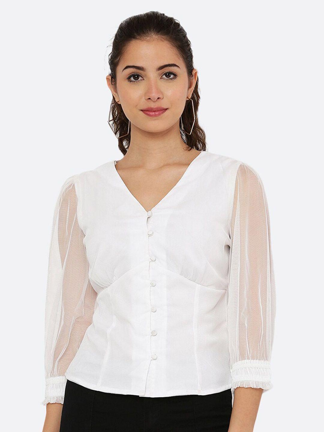 raassio women white top with net sleeves