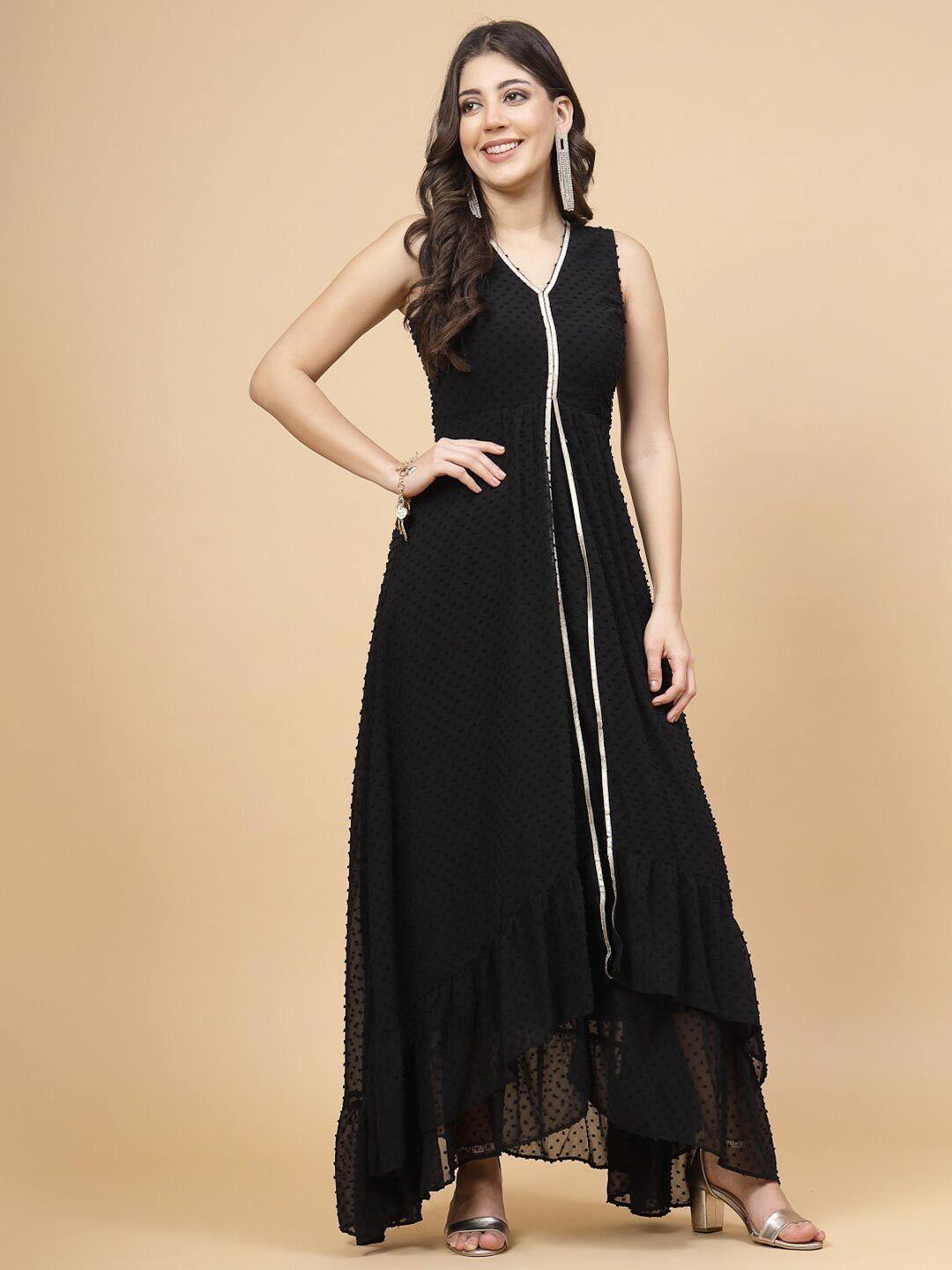 raassio black layered fit & flare maxi dress