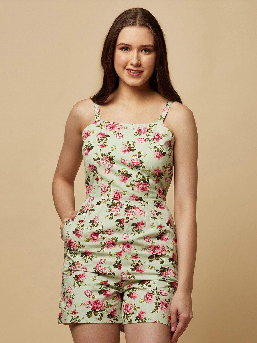 raassio cotton shoulder strap floral printed jumpsuit