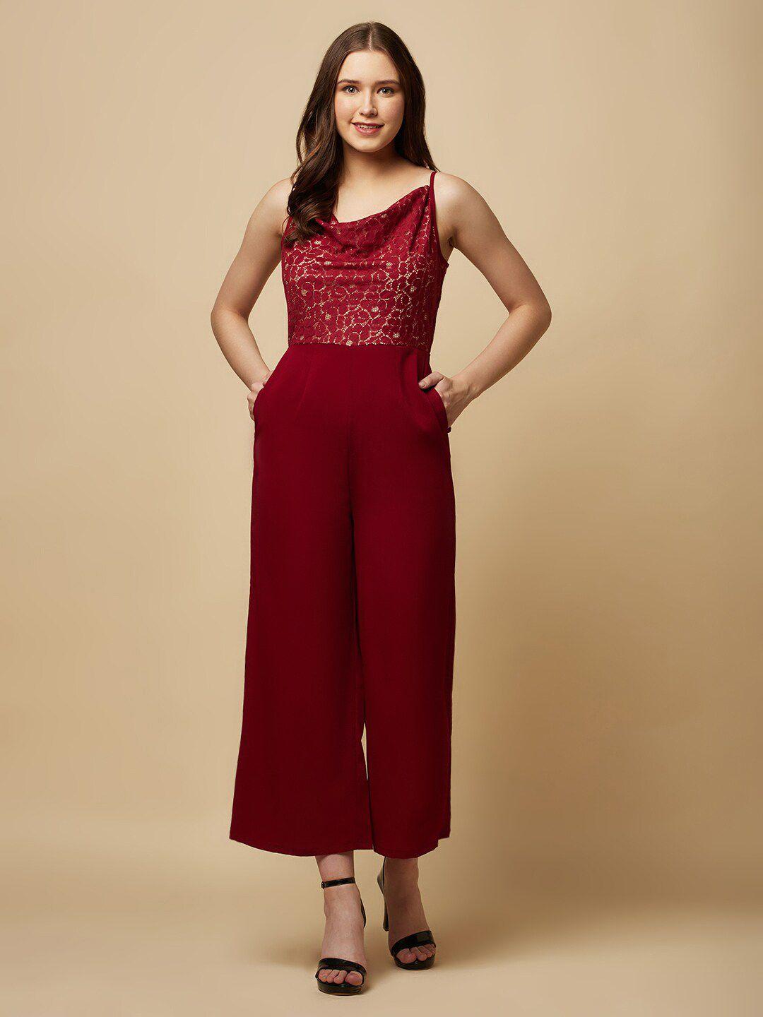 raassio cowl neck basic jumpsuit with lace inserts