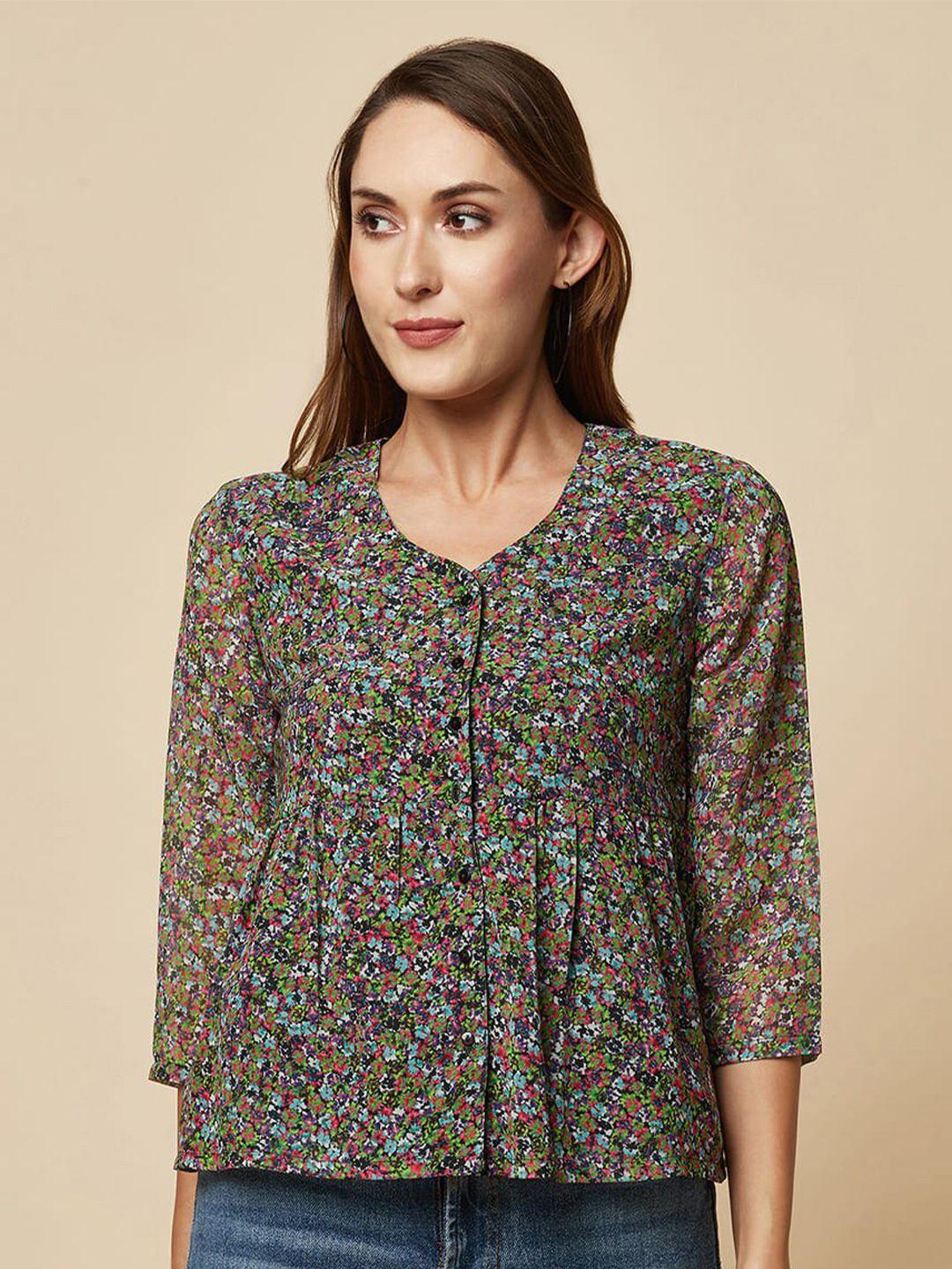 raassio floral printed georgette shirt style top