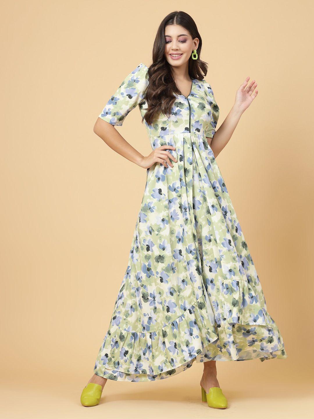 raassio floral printed puff sleeves maxi dress