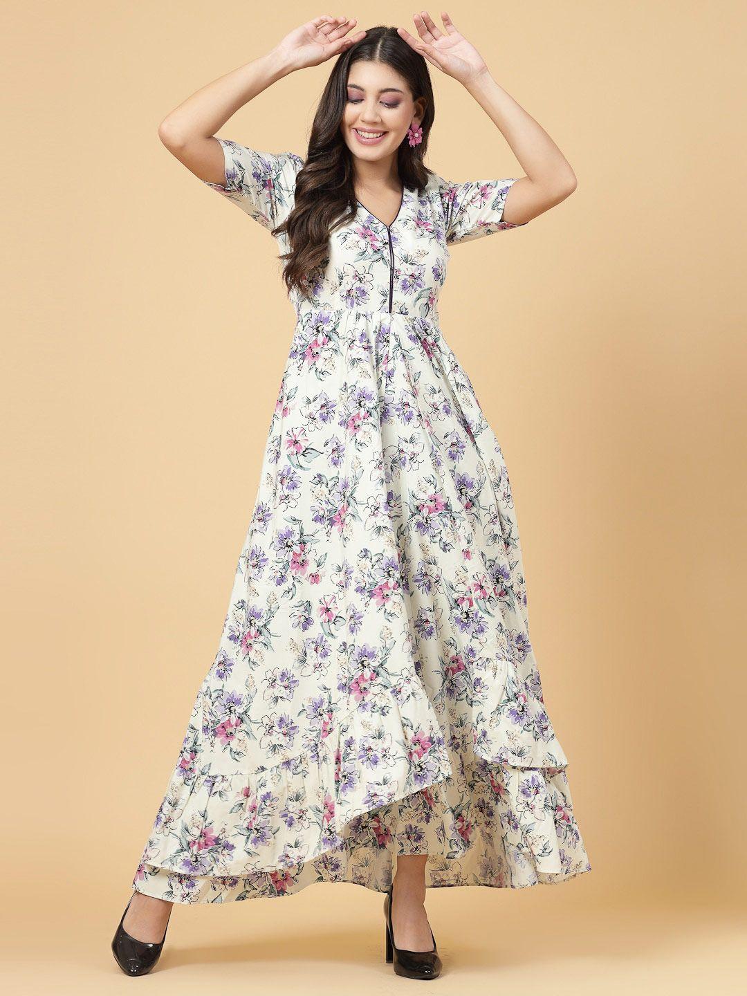 raassio floral printed puff sleeves maxi dress