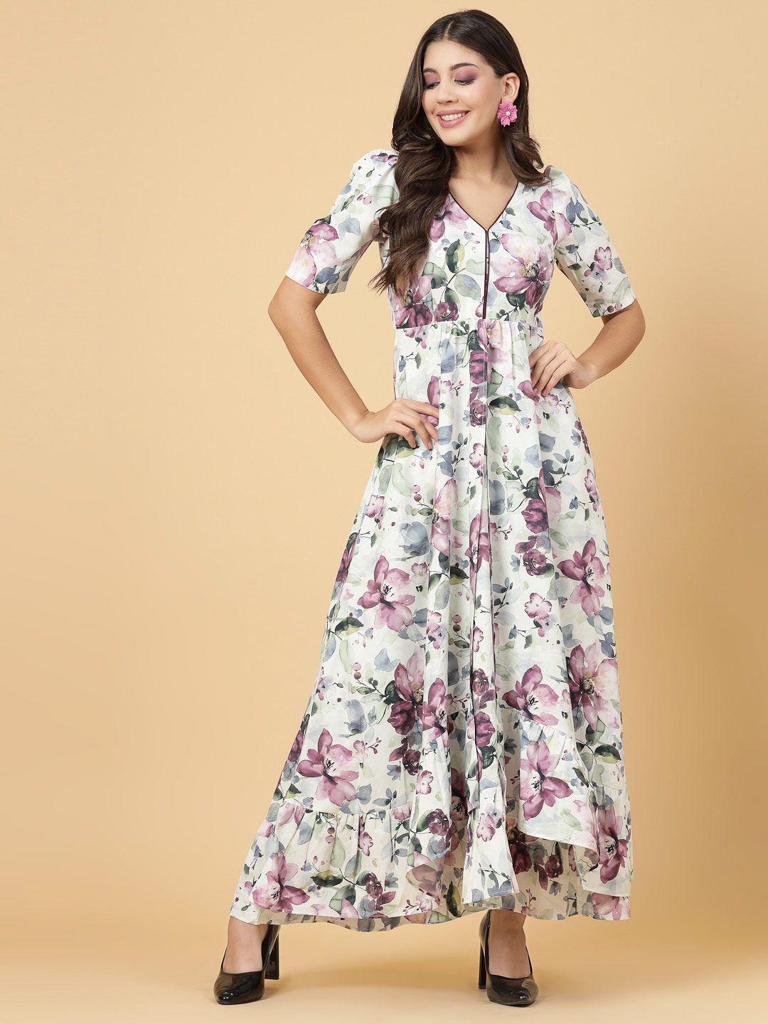 raassio floral printed puff sleeves maxi dress