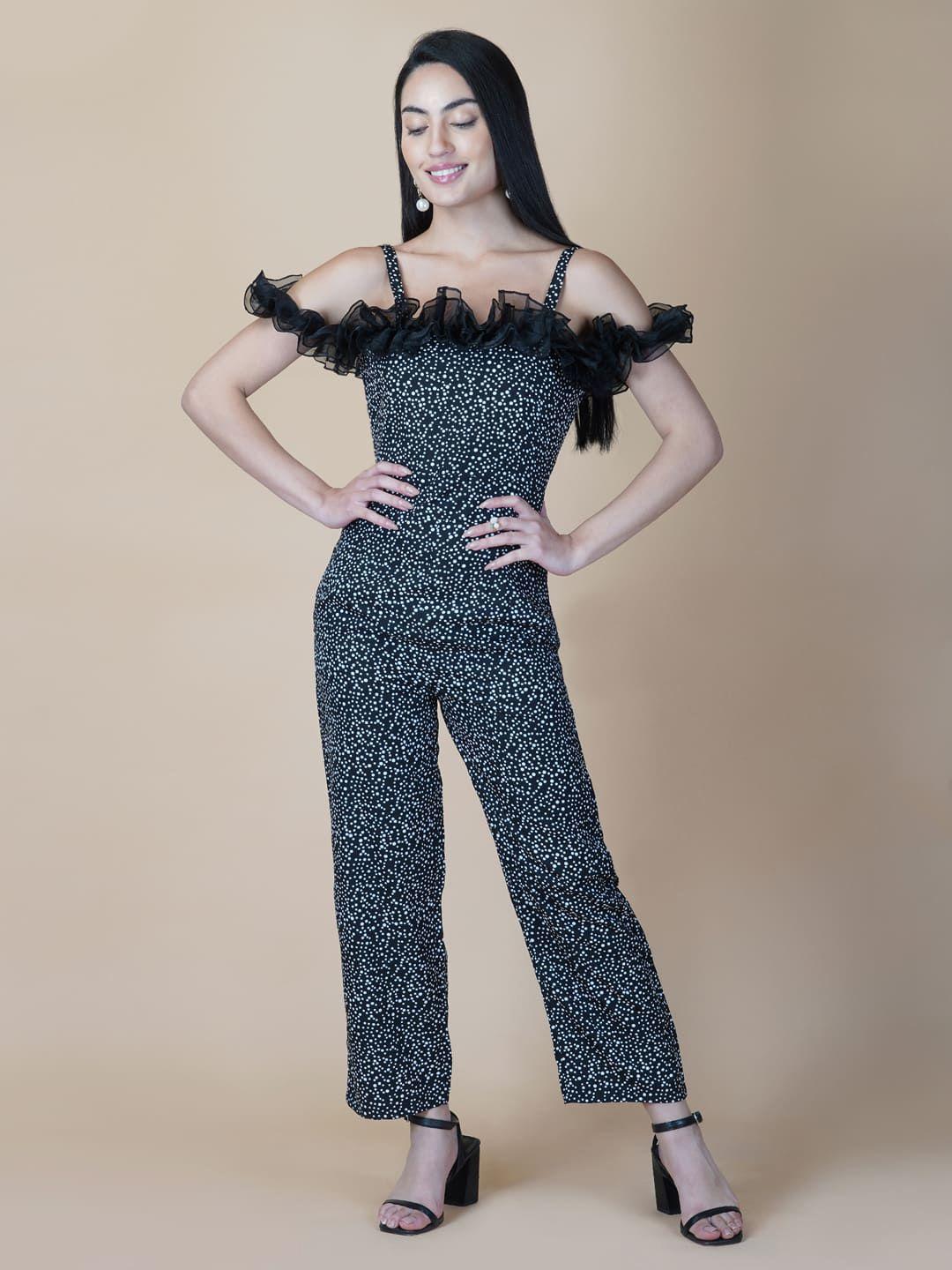 raassio printed basic jumpsuit with ruffles