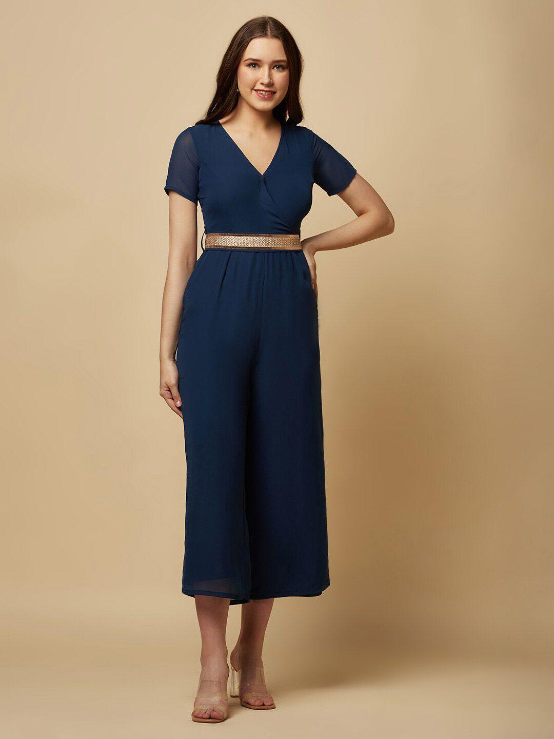 raassio v-neck short sleeves culotte jumpsuit with belt