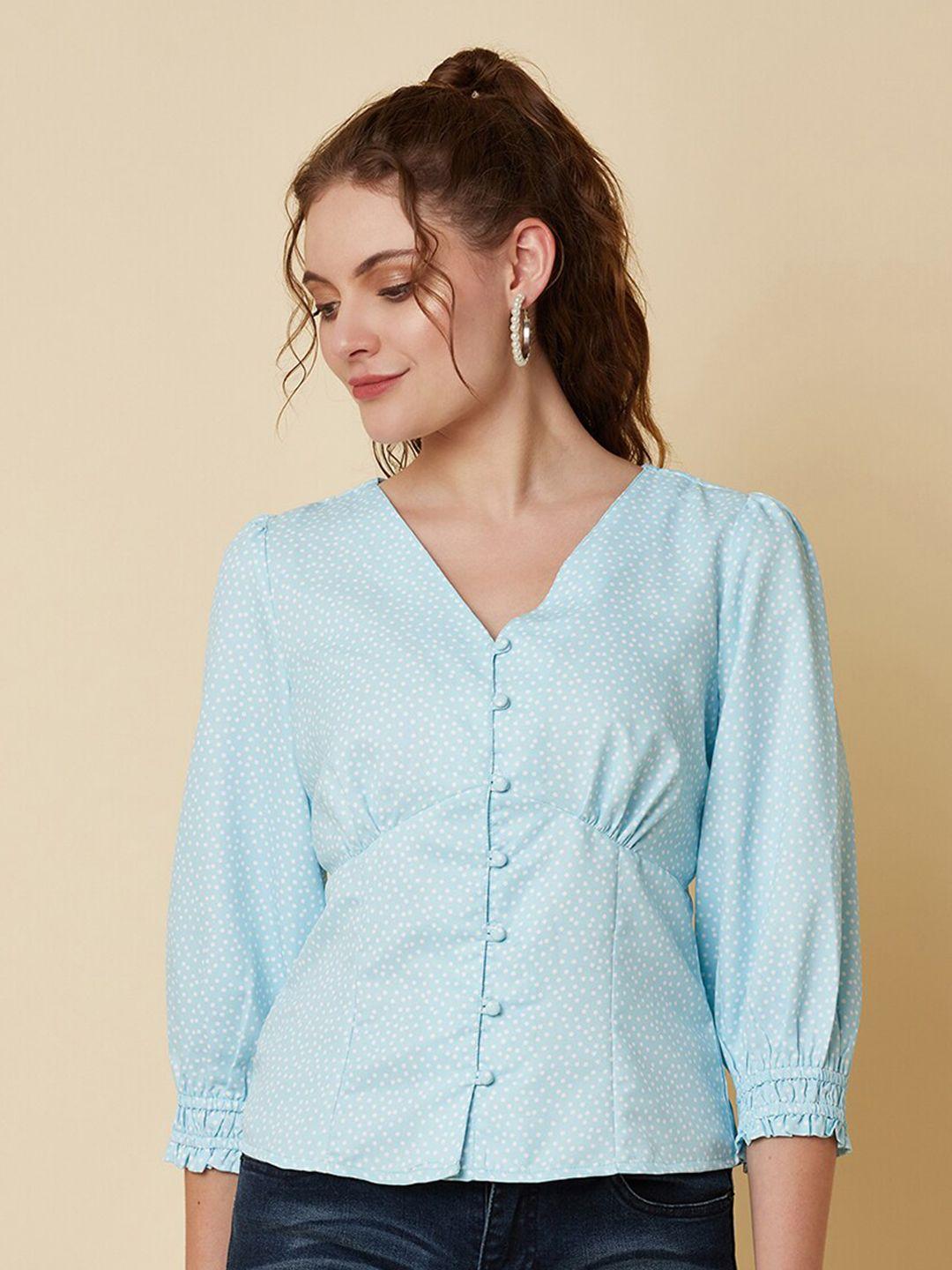 raassio women blue & white print shirt style top