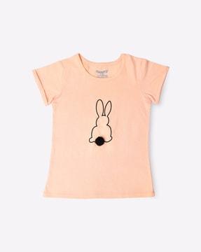 rabbit print round- neck t-shirt