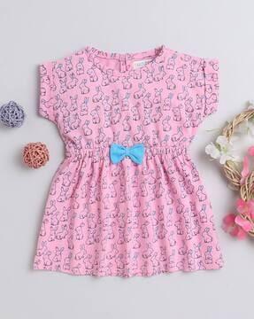 rabbit print a-line dress with bow