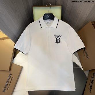 rabbit print cotton piqué polo shirt white