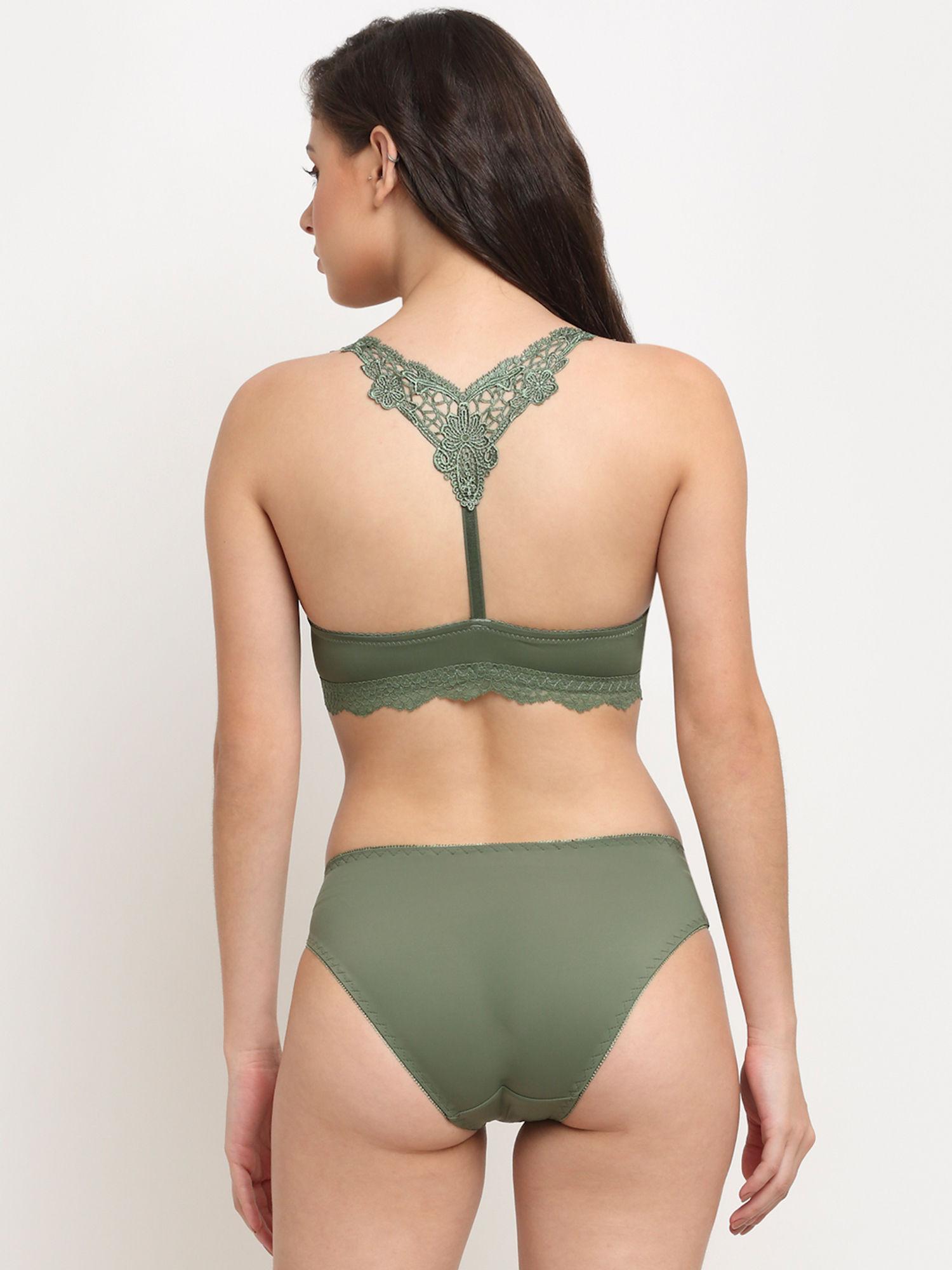 racer back passion strings push up lace set - green