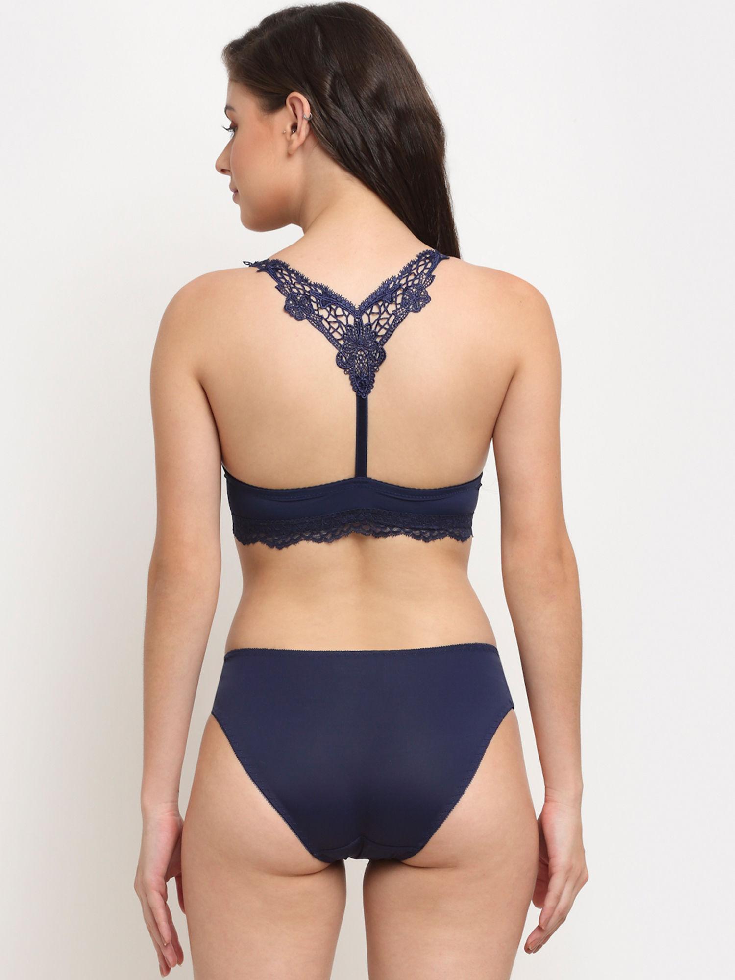 racer back passion strings push up lace set - navy blue