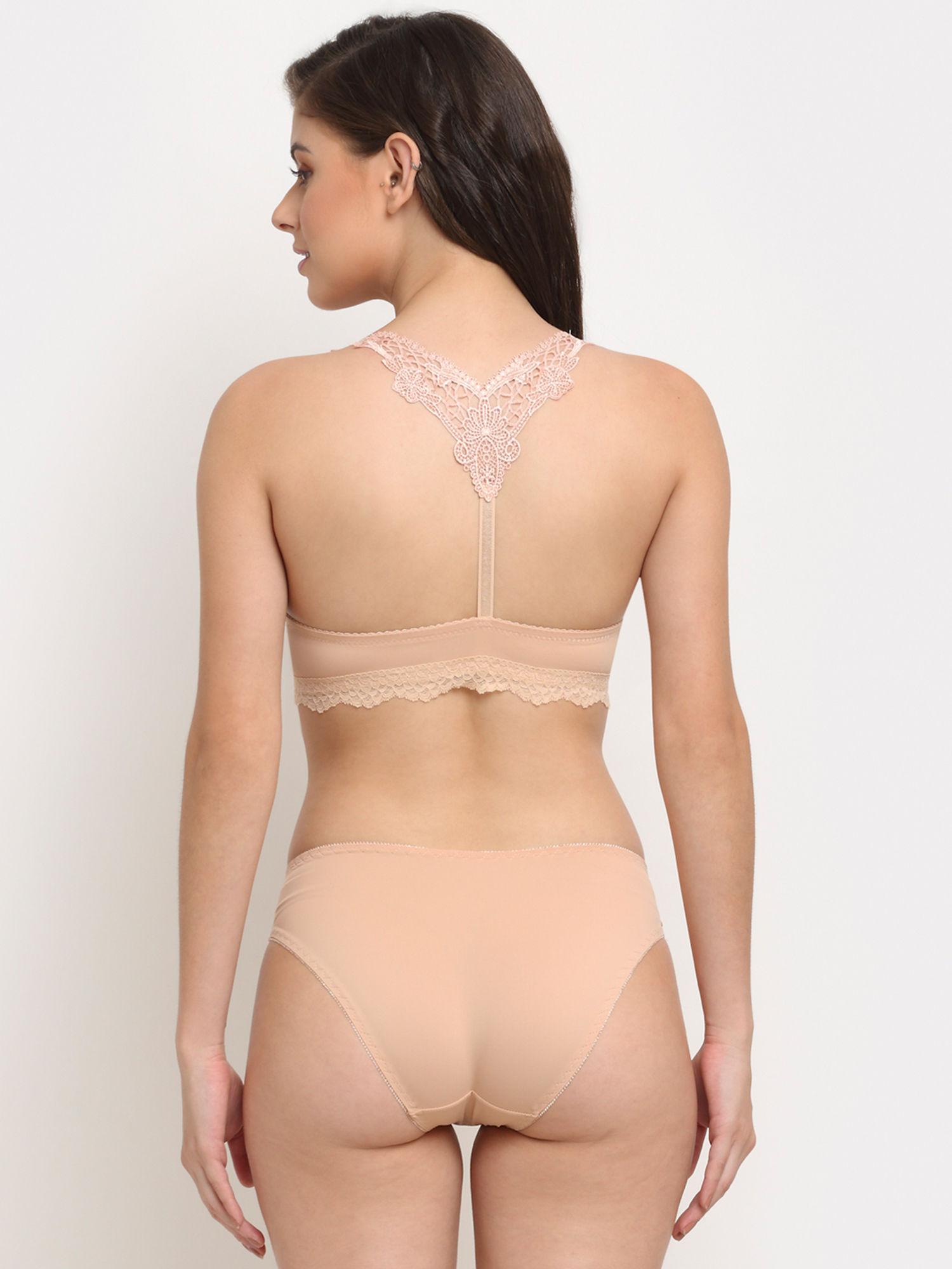 racer back passion strings push up lace set - nude