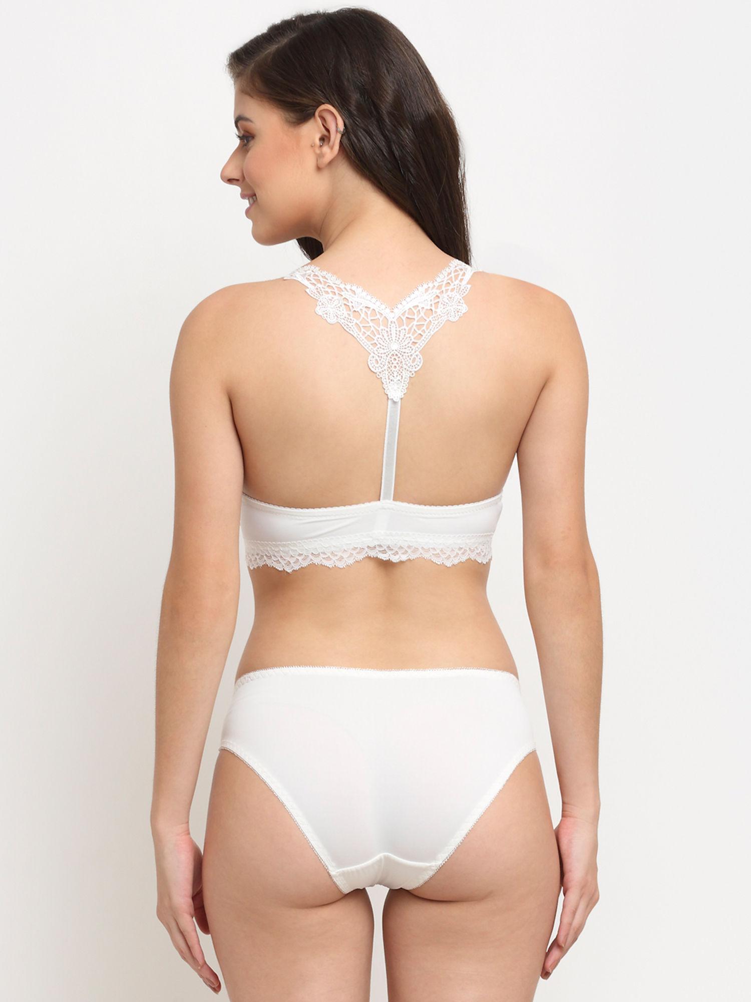 racer back passion strings push up lace set - white