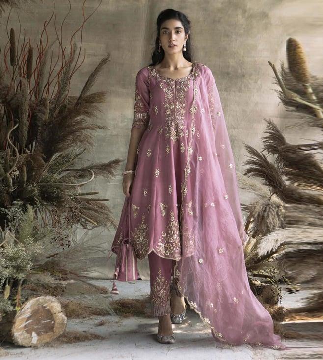 rachit khanna short onion silk anarkali suit with organza dupatta