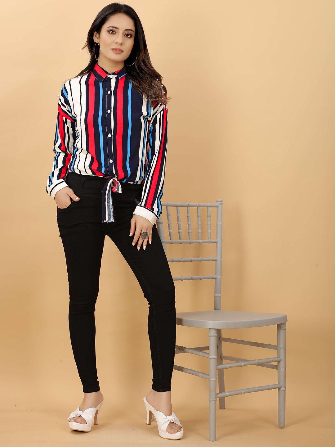 rachna multicoloured striped crepe shirt style handloom top