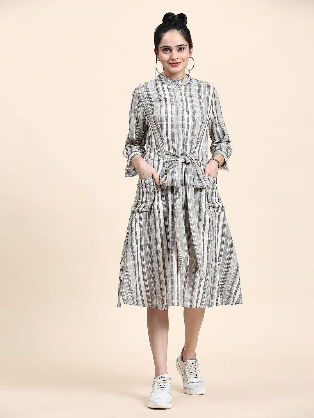 rachna striped cotton shirt style midi dress
