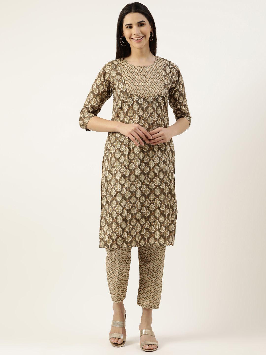 rachna women ethnic motifs printed gotta patti jute cotton kurta with trousers