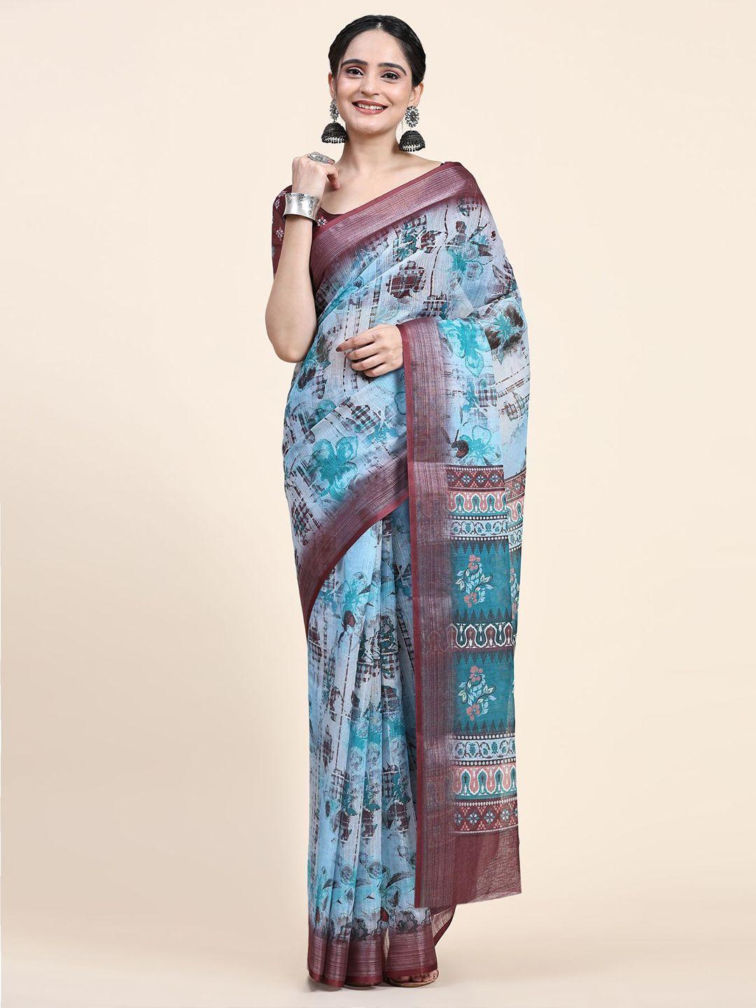 rachna abstract printed zari linen blend saree