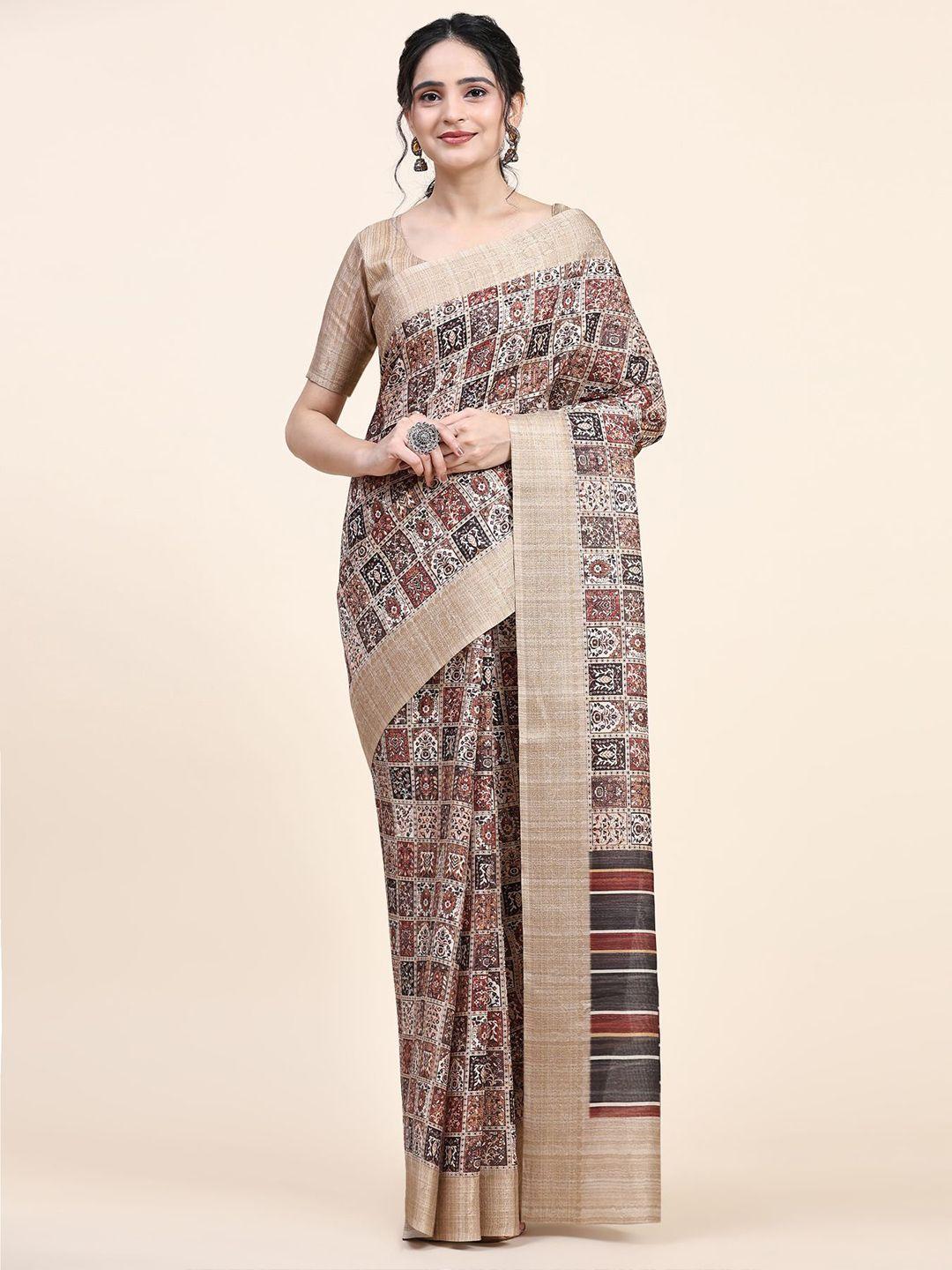 rachna ethnic motifs printed zari pure silk tussar saree