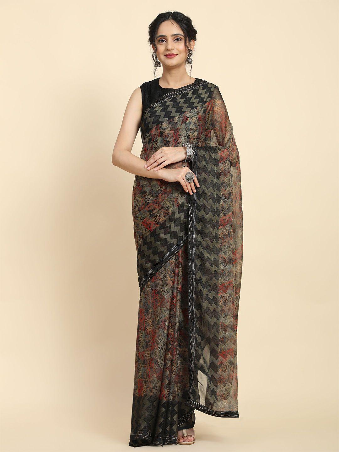 rachna floral printed beads and stones embellished brasso saree