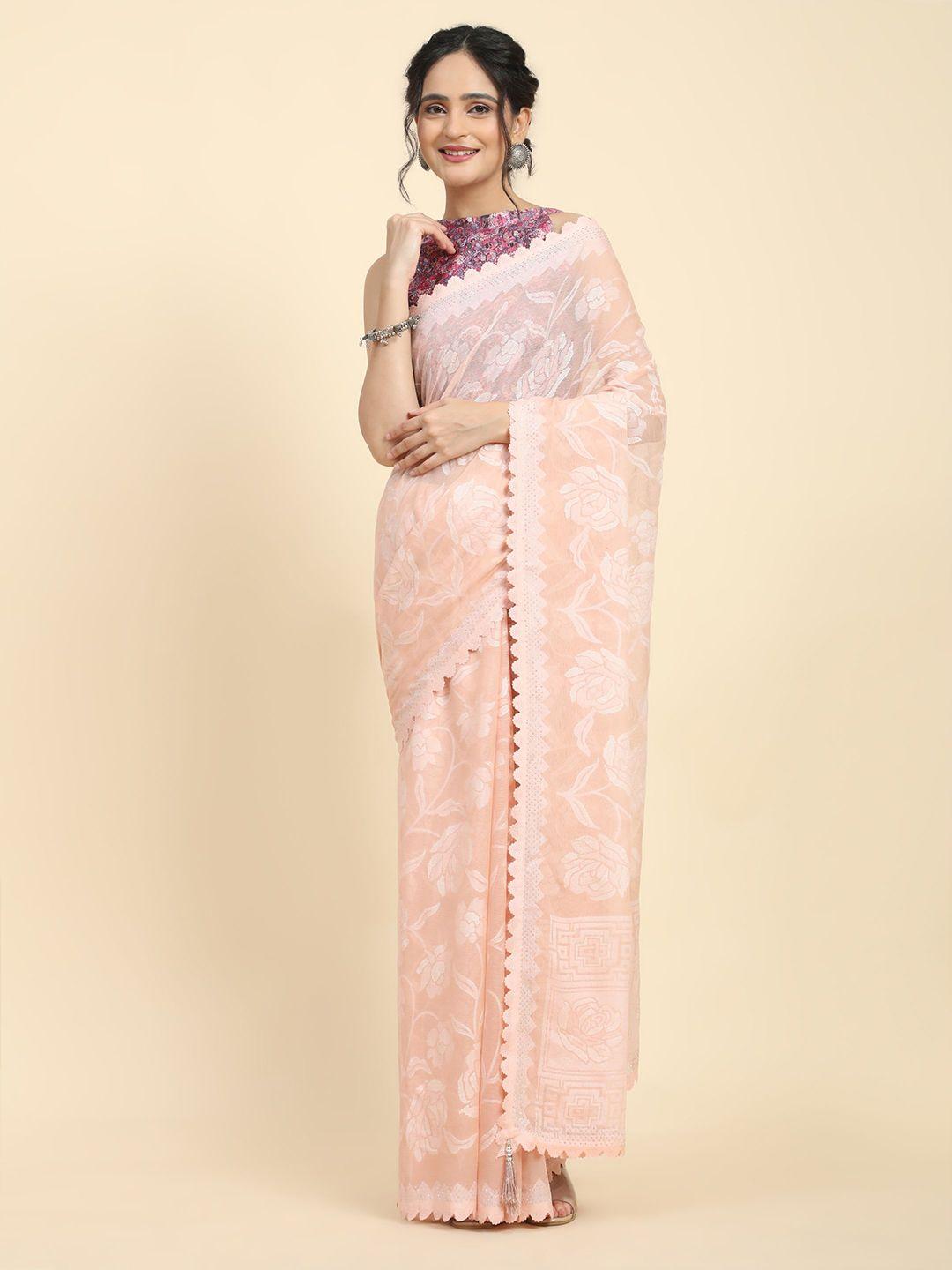 rachna floral printed beads and stones embellished pure chiffon saree
