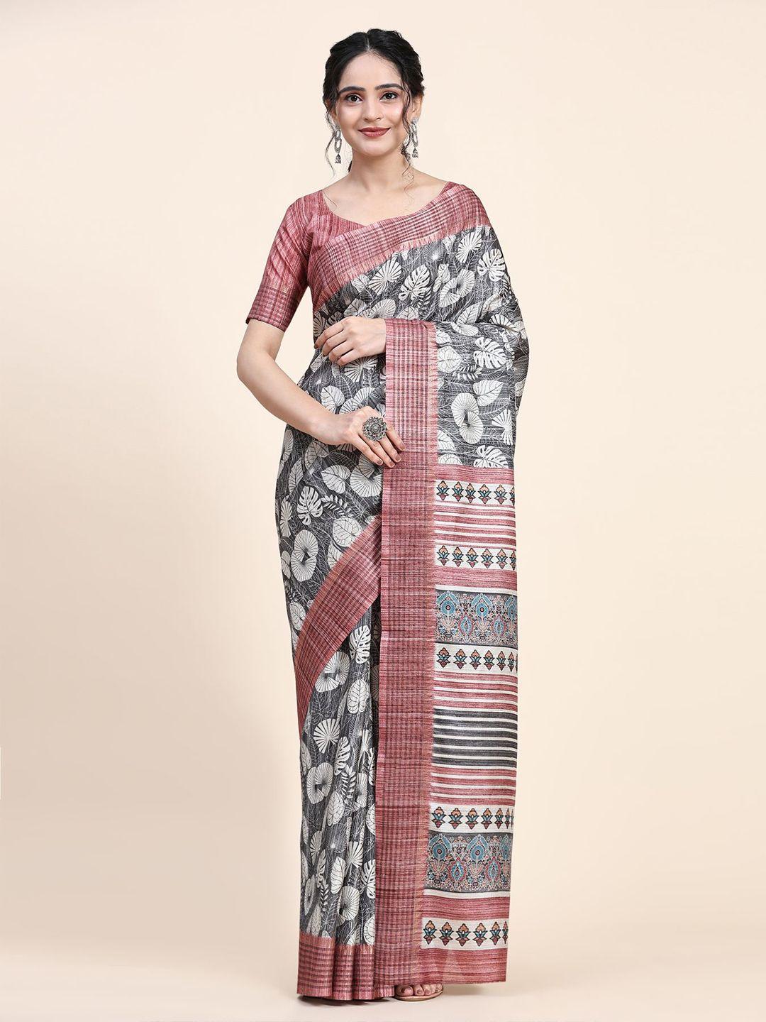 rachna floral printed pure silk tussar saree