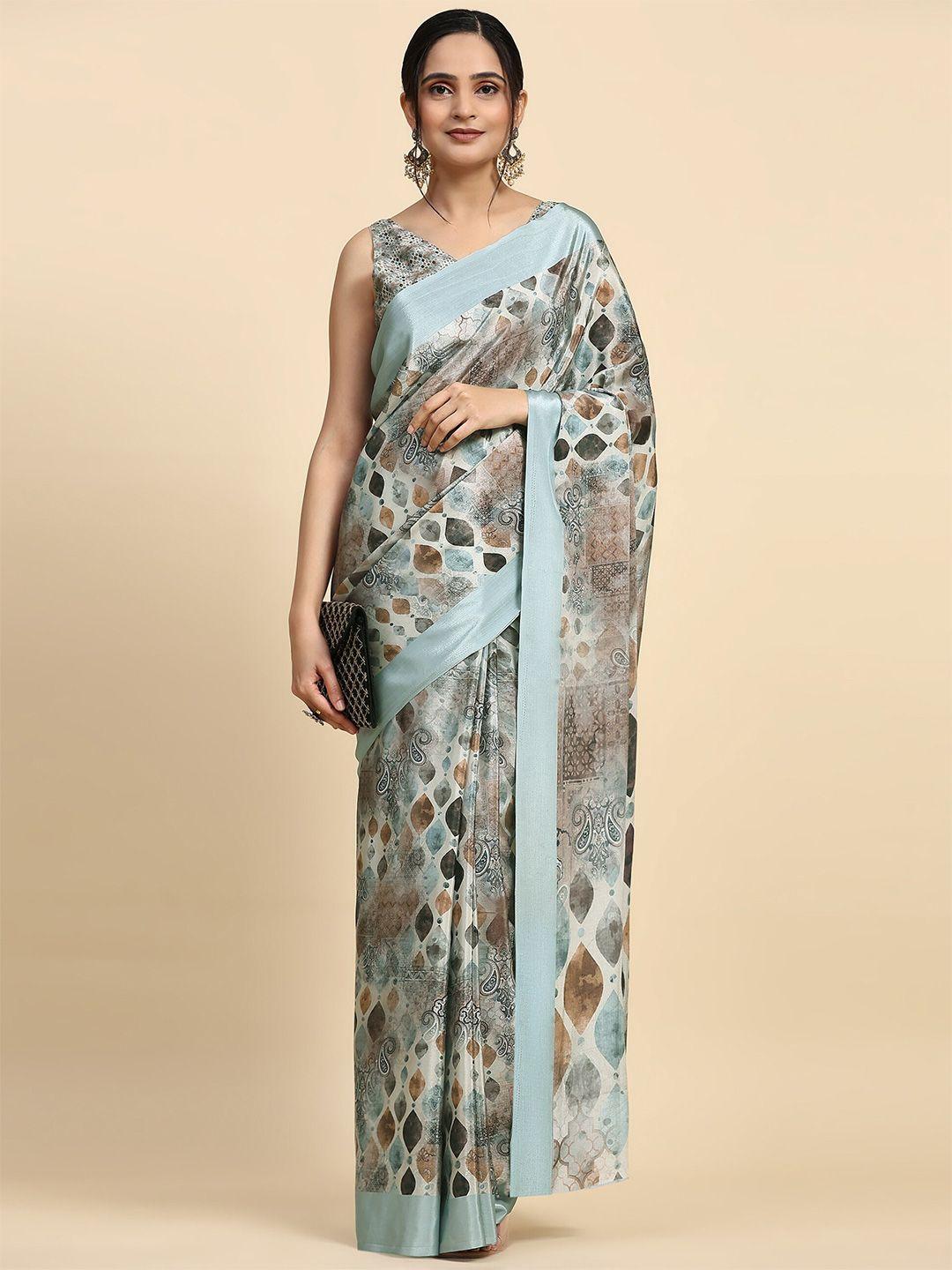 rachna grey kalamkari satin fusion bagru saree