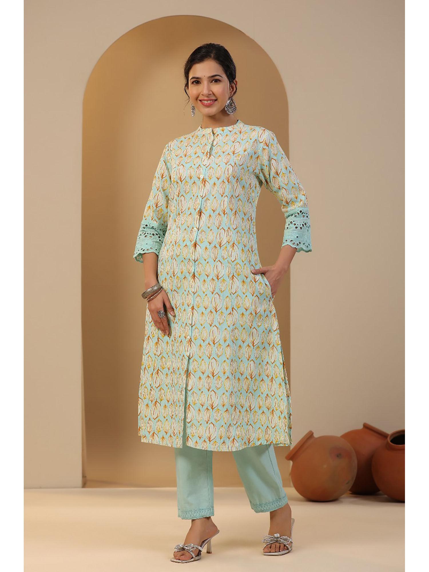 rachna mint cotton kurta & pant (set of 2)