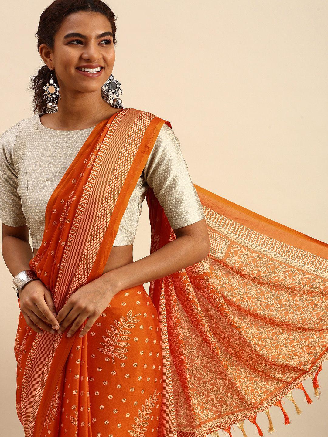 rachna orange & white ethnic motifs brasso saree