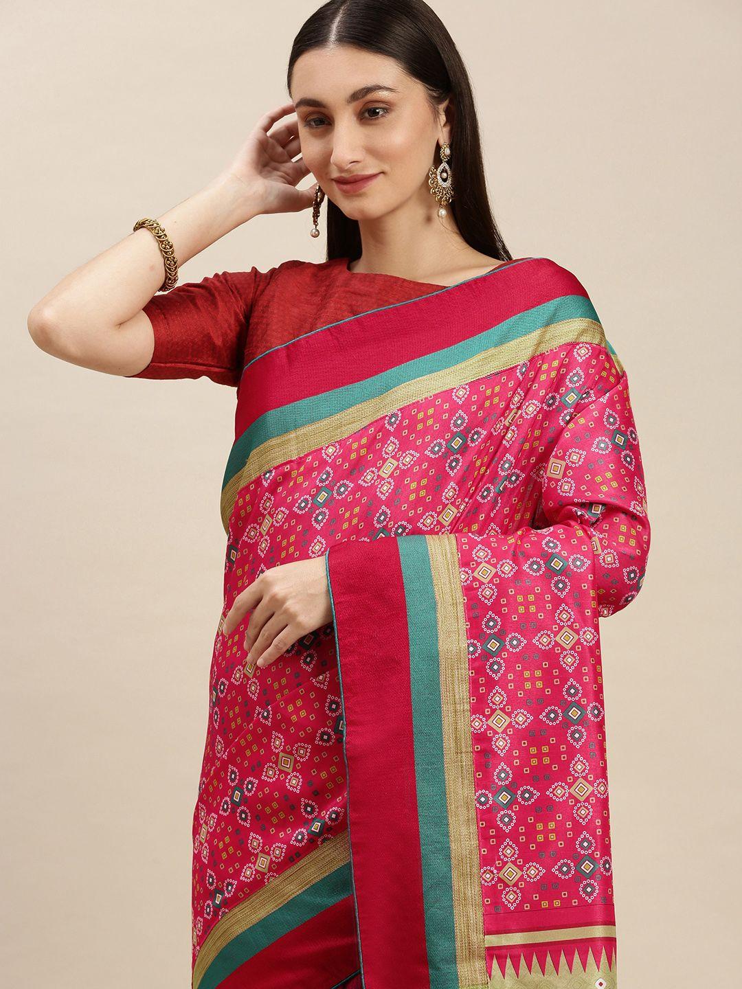 rachna pink ethnic motifs printed manipuri silk saree with blouse